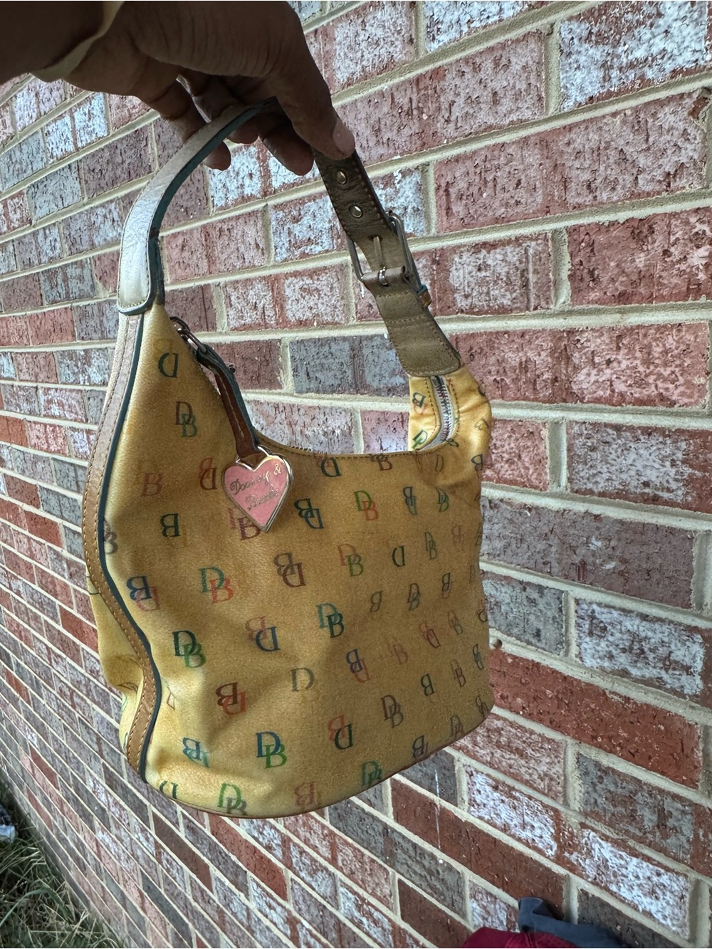 Dooney & Bourke Yellow Multicolor DB Logo Hobo with Heart Charm